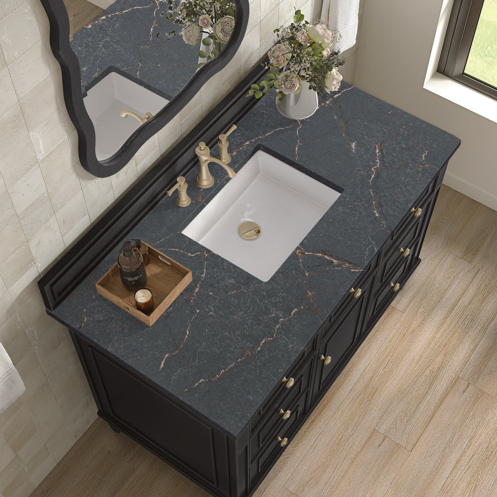 James Martin - Lorelai 48" Single Vanity, Black Onyx w/ 3 CM Parisien Bleu Silestone Top - 424-V48-BKO-3PBL view 7