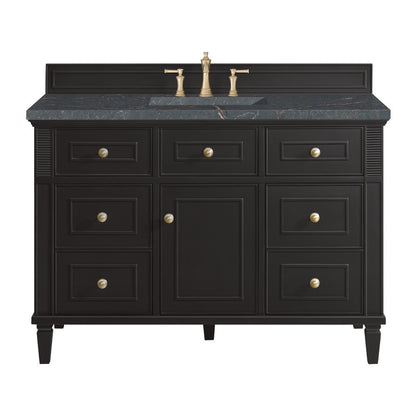 James Martin - Lorelai 48" Single Vanity, Black Onyx w/ 3 CM Parisien Bleu Silestone Top w/FreePower Wireless Charger - 424-V48-BKO-FPBL view 1