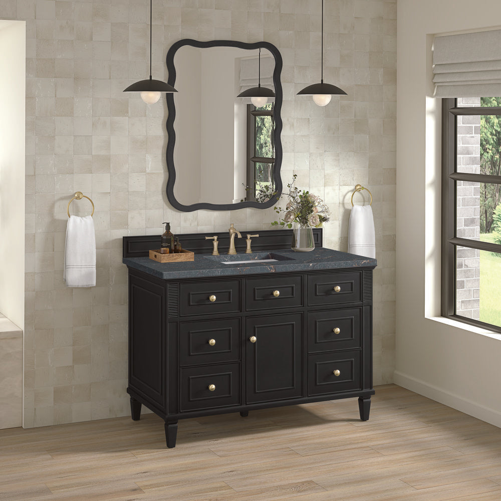 James Martin - Lorelai 48" Single Vanity, Black Onyx w/ 3 CM Parisien Bleu Silestone Top w/FreePower Wireless Charger - 424-V48-BKO-FPBL view 5