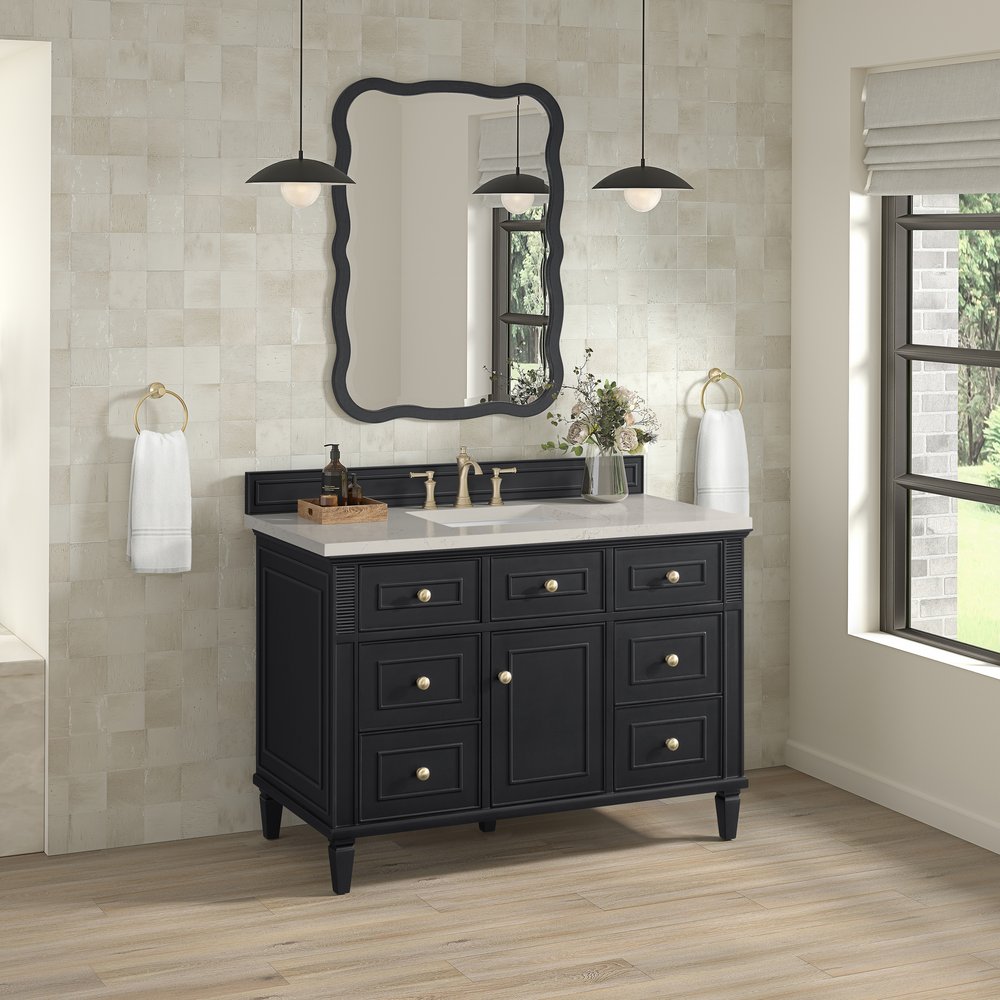 James Martin - Lorelai 48" Single Vanity, Black Onyx, w/ 3 CM Siberian Silestone Top w/FreePower Wireless Charger - 424-V48-BKO-FSFR view 3