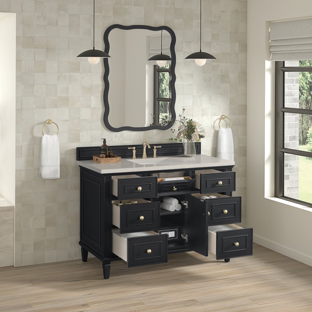 James Martin - Lorelai 48" Single Vanity, Black Onyx, w/ 3 CM Siberian Silestone Top w/FreePower Wireless Charger - 424-V48-BKO-FSFR view 4