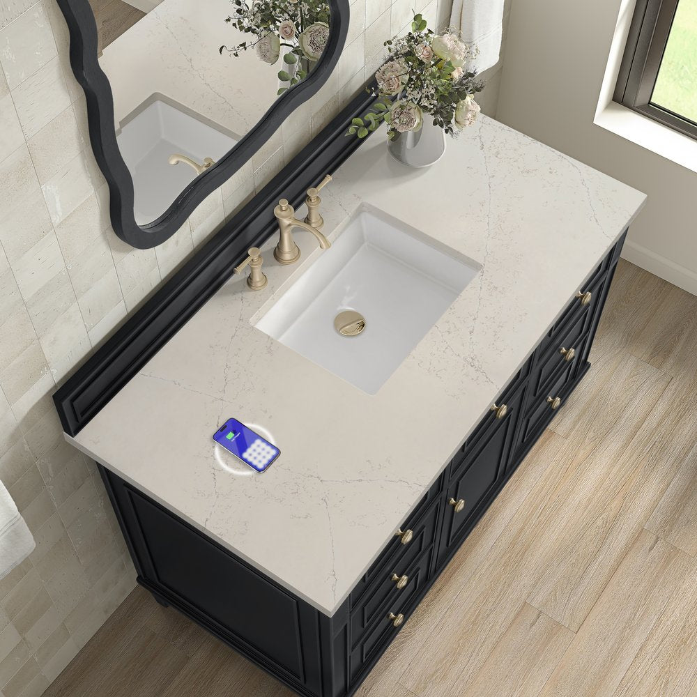 James Martin - Lorelai 48" Single Vanity, Black Onyx, w/ 3 CM Siberian Silestone Top w/FreePower Wireless Charger - 424-V48-BKO-FSFR view 6