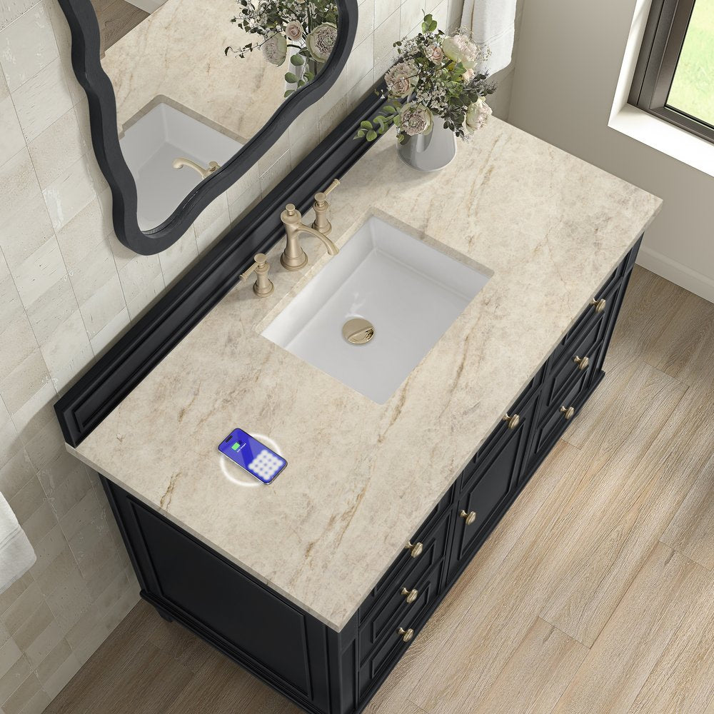 James Martin - Lorelai 48" Single Vanity, Black Onyx, w/ 3 CM Tajnar Eclos Top w/FreePower Wireless Charger - 424-V48-BKO-FTJR view 6