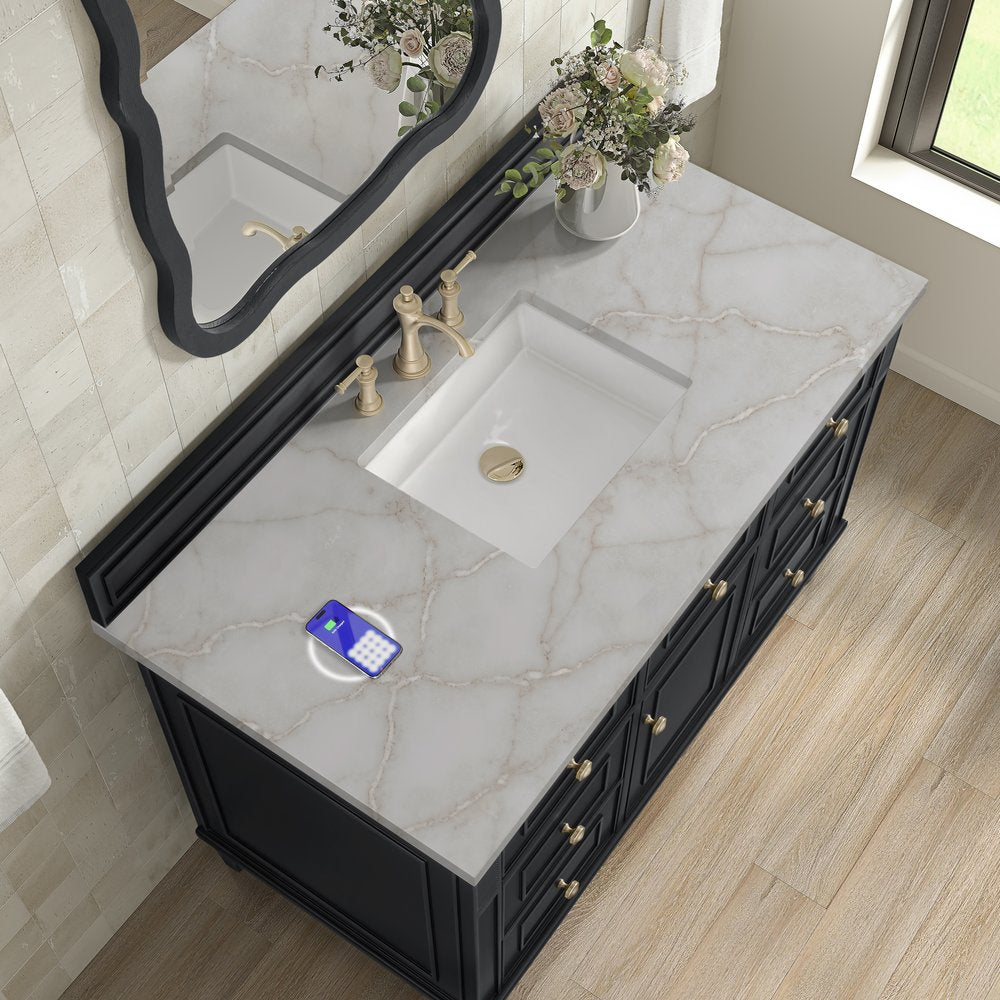 James Martin - Lorelai 48" Single Vanity, Black Onyx w/ 3 CM Victorian Silver Silestone Top w/FreePower Wireless Charger - 424-V48-BKO-FVSL view 8