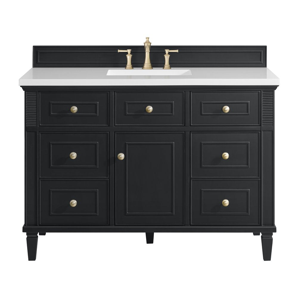 James Martin - Lorelai 48" Single Vanity, Black Onyx w/ 3 CM White Zeus Silestone Top - 424-V48-BKO-3WZ view 1
