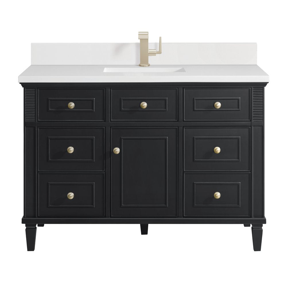 James Martin - Lorelai 48" Single Vanity, Black Onyx w/ Single Hole 3 CM White Zeus Silestone Top & Backsplash - 424-V48-BKO-1WZ view 1