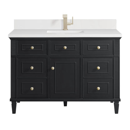 James Martin - Lorelai 48" Single Vanity, Black Onyx w/ Single Hole 3 CM White Zeus Silestone Top & Backsplash - 424-V48-BKO-1WZ view 1