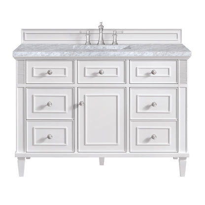 James Martin - Lorelai 48" Single Vanity, Bright White w/ 3 CM Carrara White Marble Top - 424-V48-BW-3CAR view 1