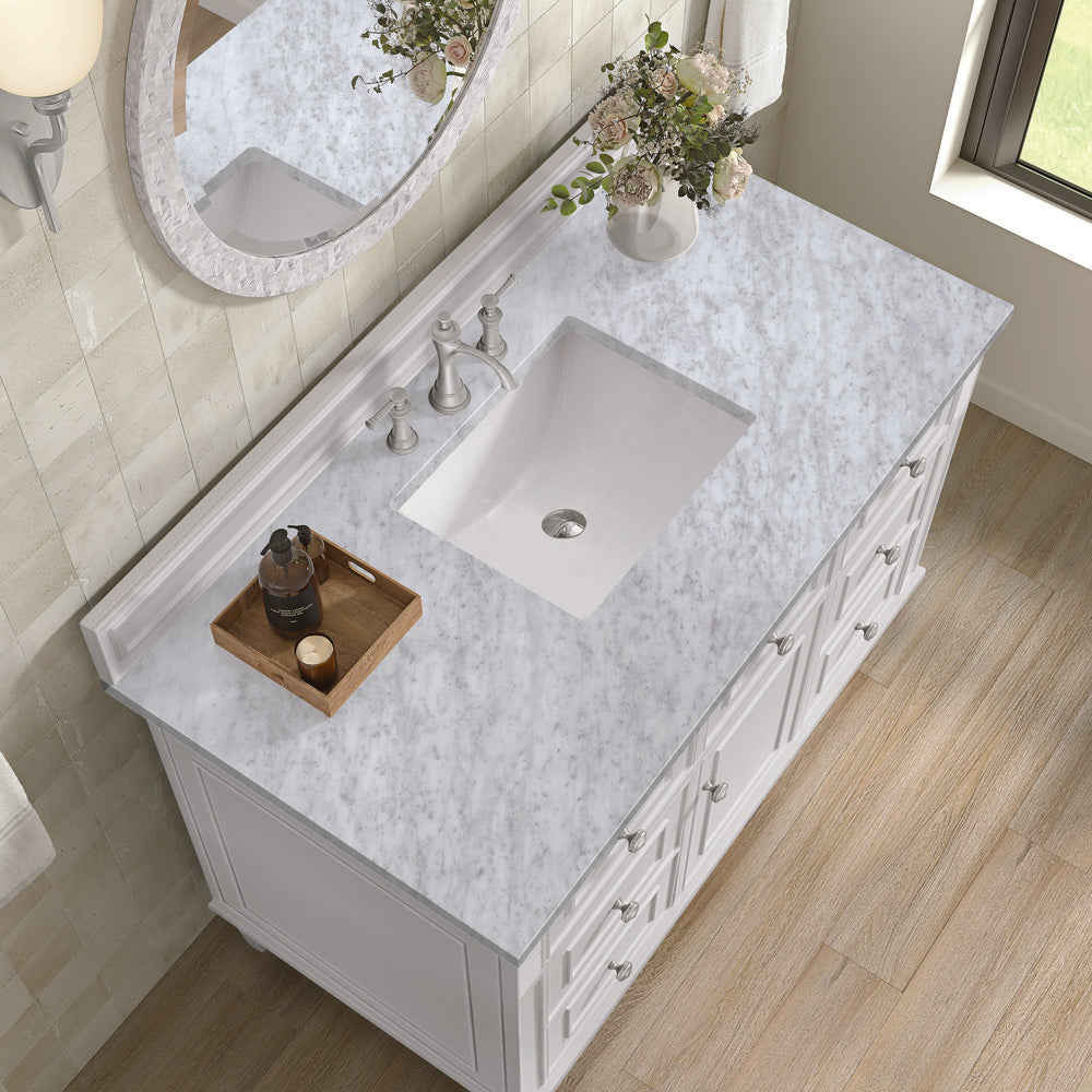 James Martin - Lorelai 48" Single Vanity, Bright White w/ 3 CM Carrara White Marble Top - 424-V48-BW-3CAR view 8