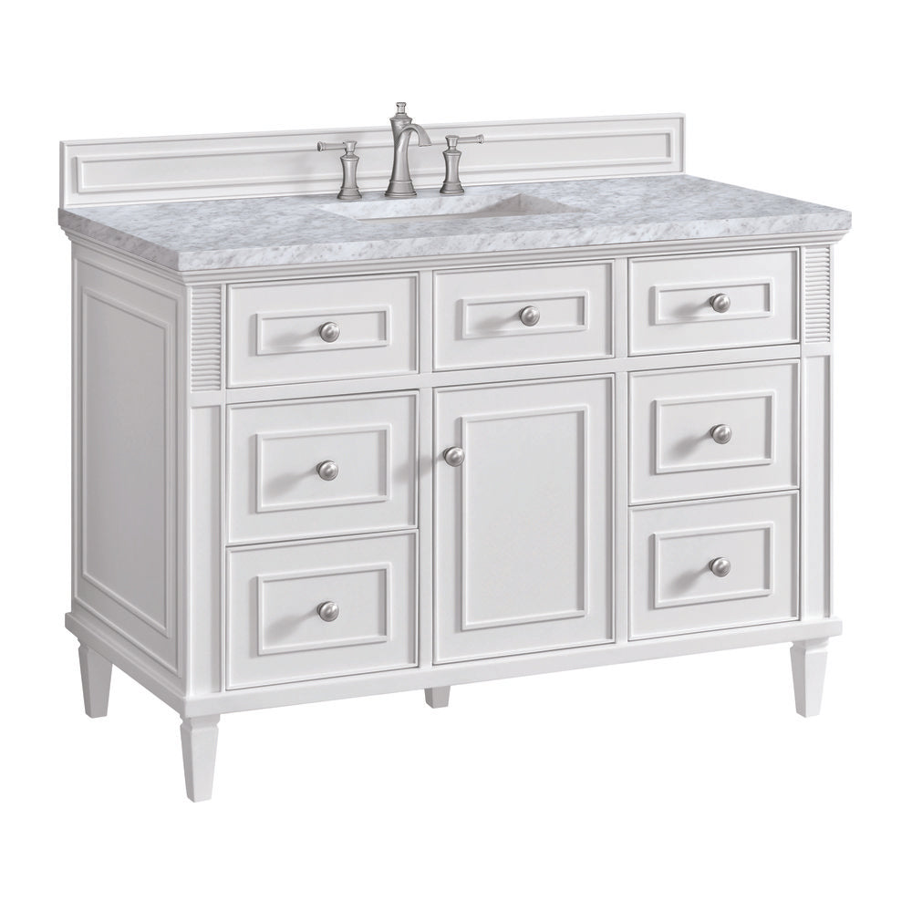 James Martin - Lorelai 48" Single Vanity, Bright White w/ 3 CM Carrara White Marble Top - 424-V48-BW-3CAR view 11