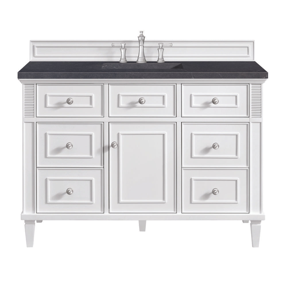 James Martin - Lorelai 48" Single Vanity, Bright White w/ 3 CM Charcoal Soapstone Silestone Top - 424-V48-BW-3CSP view 1