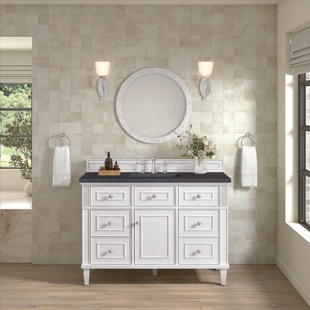 James Martin - Lorelai 48" Single Vanity, Bright White w/ 3 CM Charcoal Soapstone Silestone Top - 424-V48-BW-3CSP view 4
