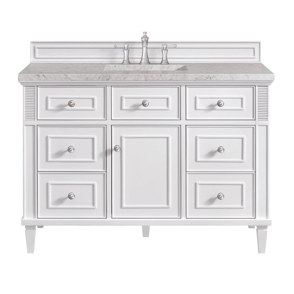 James Martin - Lorelai 48" Single Vanity, Bright White w/ 3 CM Eternal Jasmine Pearl Silestone Top - 424-V48-BW-3EJP view 1
