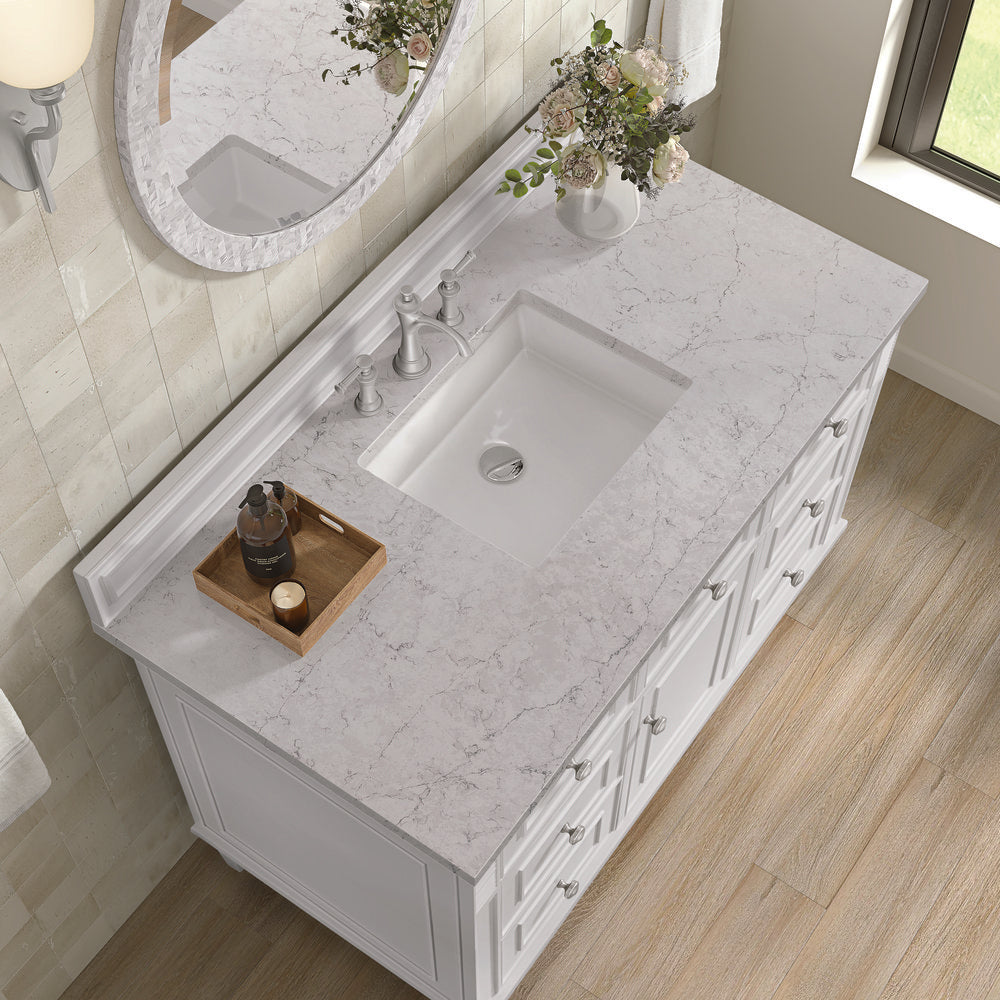 James Martin - Lorelai 48" Single Vanity, Bright White w/ 3 CM Eternal Jasmine Pearl Silestone Top - 424-V48-BW-3EJP view 8
