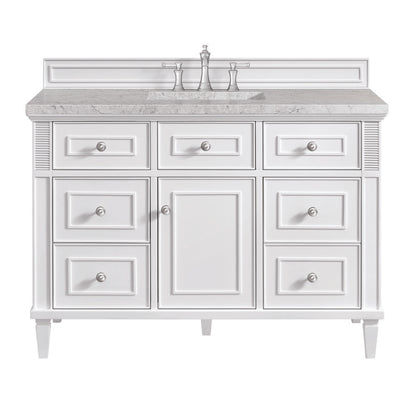 James Martin - Lorelai 48" Single Vanity, Bright White w/ 3 CM Eternal Jasmine Pearl Silestone Top w/FreePower Wireless Charger - 424-V48-BW-FEJP view 1