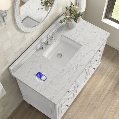 James Martin - Lorelai 48" Single Vanity, Bright White w/ 3 CM Eternal Jasmine Pearl Silestone Top w/FreePower Wireless Charger - 424-V48-BW-FEJP view 9