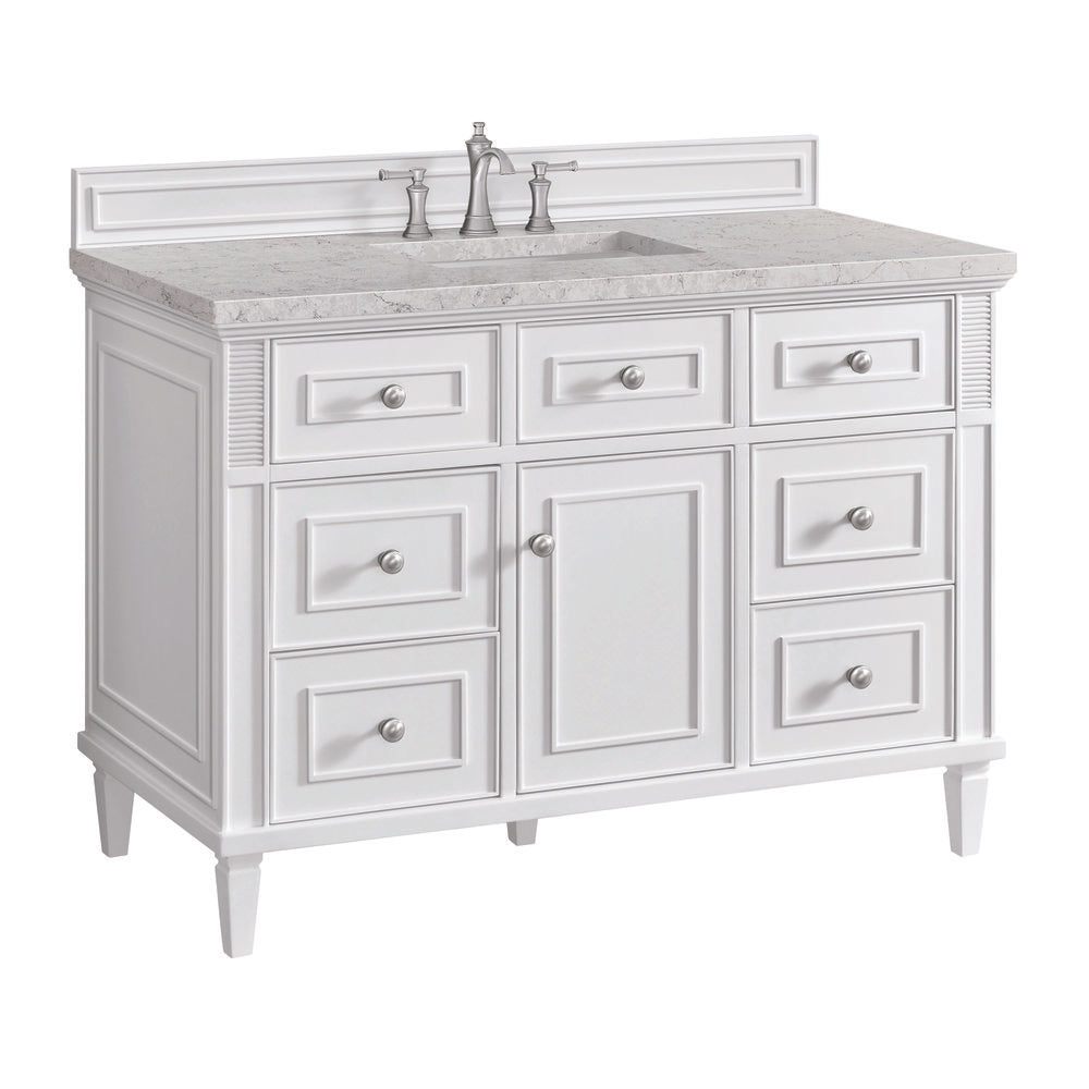 James Martin - Lorelai 48" Single Vanity, Bright White w/ 3 CM Eternal Jasmine Pearl Silestone Top w/FreePower Wireless Charger - 424-V48-BW-FEJP view 12