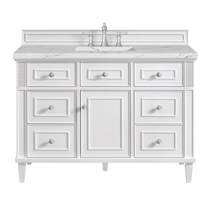 James Martin - Lorelai 48" Single Vanity, Bright White w/ 3 CM Ethereal Noctis Silestone Top - 424-V48-BW-3ENC view 1