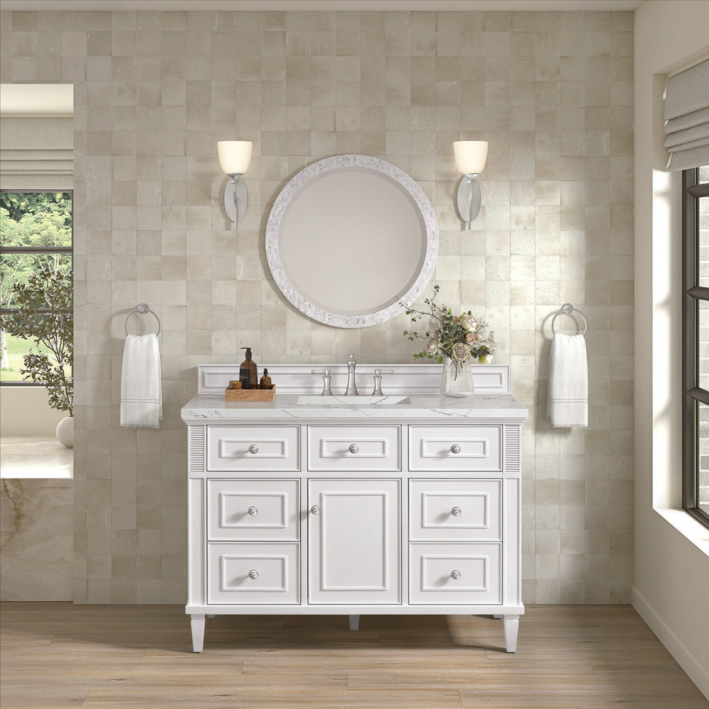 James Martin - Lorelai 48" Single Vanity, Bright White w/ 3 CM Ethereal Noctis Silestone Top - 424-V48-BW-3ENC view 4