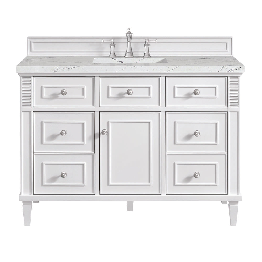 James Martin - Lorelai 48" Single Vanity, Bright White w/ 3 CM Ethereal Noctis Silestone Top w/FreePower Wireless Charger - 424-V48-BW-FENC view 1