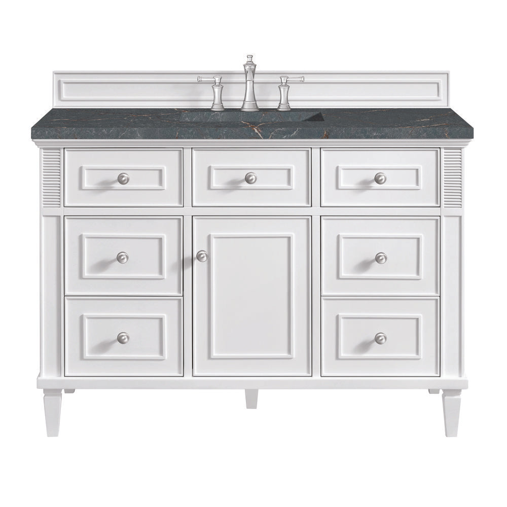 James Martin - Lorelai 48" Single Vanity, Bright White w/ 3 CM Parisien Bleu Silestone Top - 424-V48-BW-3PBL view 1