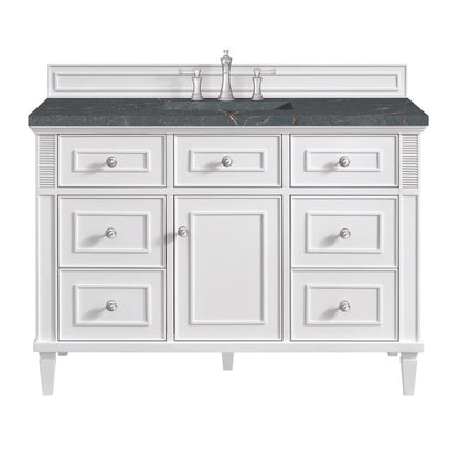 James Martin - Lorelai 48" Single Vanity, Bright White w/ 3 CM Parisien Bleu Silestone Top w/FreePower Wireless Charger - 424-V48-BW-FPBL view 1