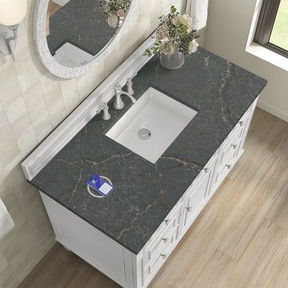 James Martin - Lorelai 48" Single Vanity, Bright White w/ 3 CM Parisien Bleu Silestone Top w/FreePower Wireless Charger - 424-V48-BW-FPBL view 9