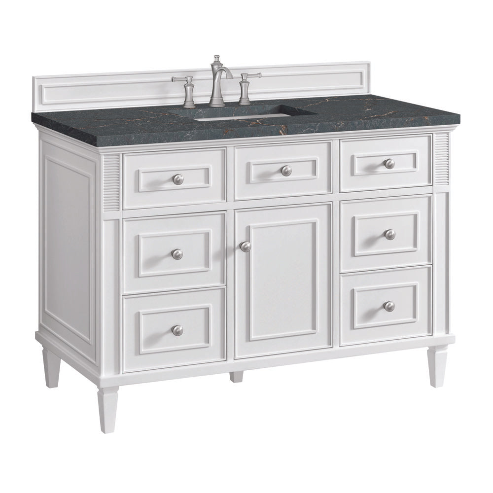 James Martin - Lorelai 48" Single Vanity, Bright White w/ 3 CM Parisien Bleu Silestone Top w/FreePower Wireless Charger - 424-V48-BW-FPBL view 12