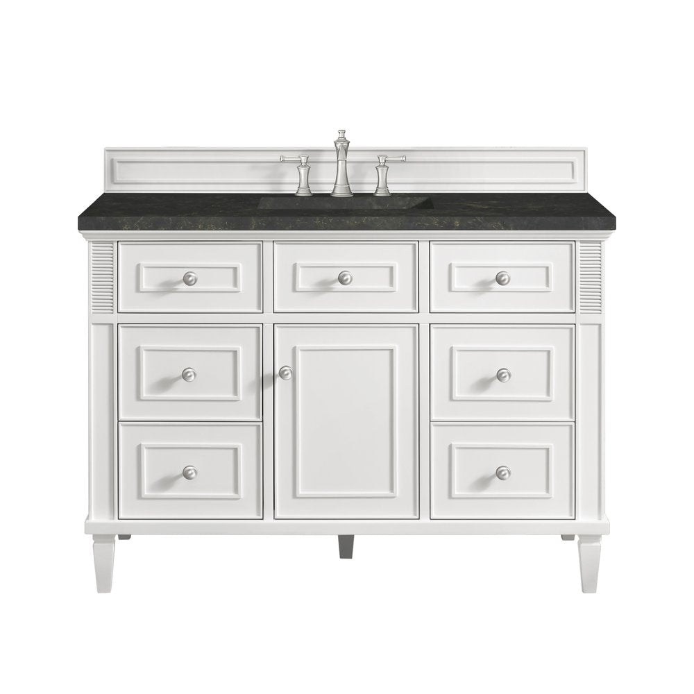 James Martin - Lorelai 48" Single Vanity, Bright White, w/ 3 CM Phantome Eclos Top - 424-V48-BW-3PHT view 1