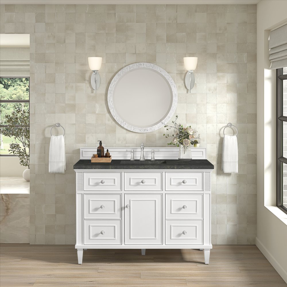 James Martin - Lorelai 48" Single Vanity, Bright White, w/ 3 CM Phantome Eclos Top - 424-V48-BW-3PHT view 4