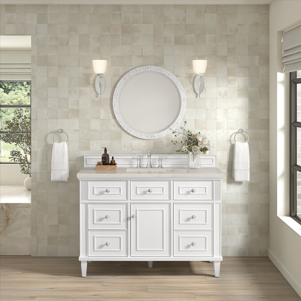 James Martin - Lorelai 48" Single Vanity, Bright White, w/ 3 CM Siberian Silestone Top - 424-V48-BW-3SFR view 4