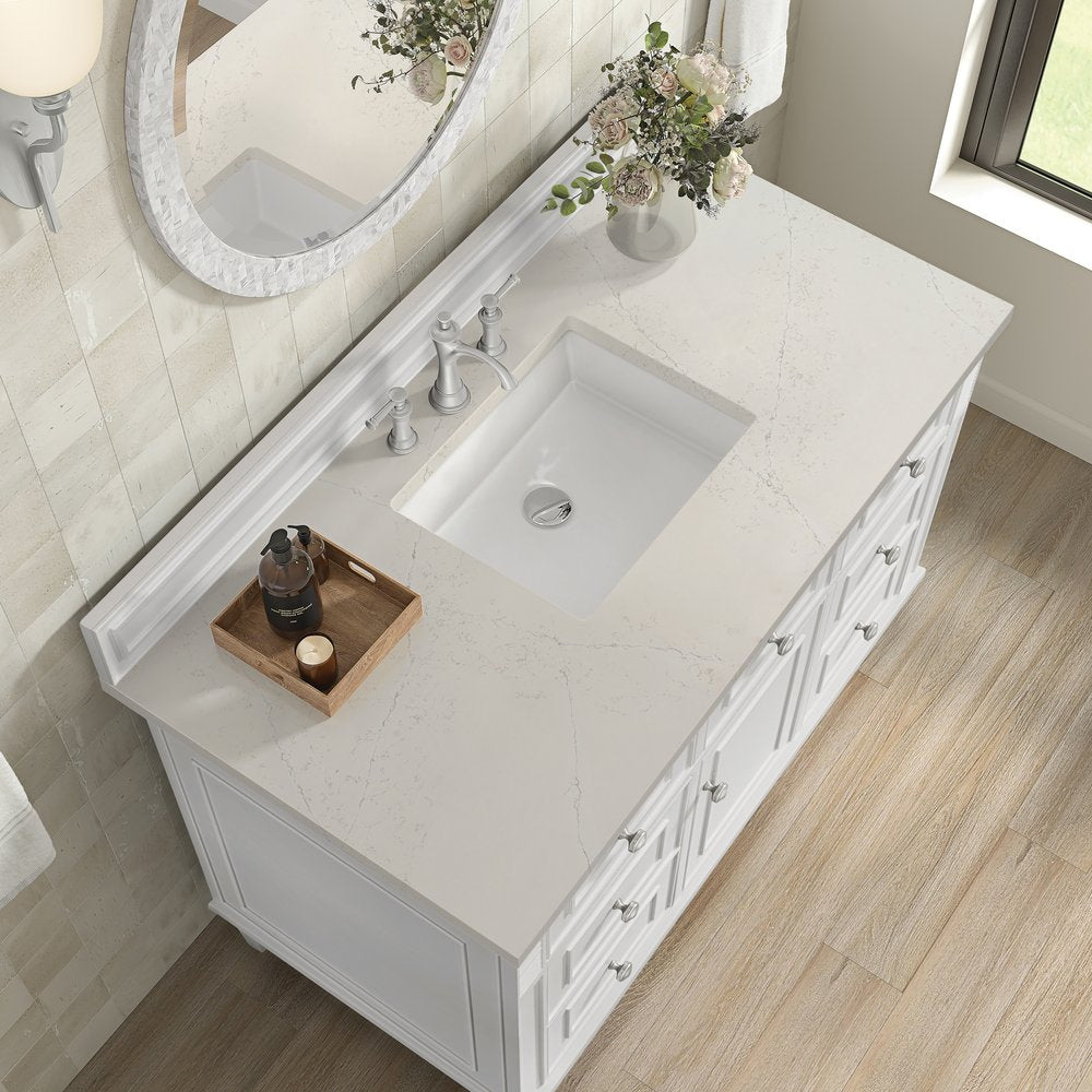 James Martin - Lorelai 48" Single Vanity, Bright White, w/ 3 CM Siberian Silestone Top - 424-V48-BW-3SFR view 8