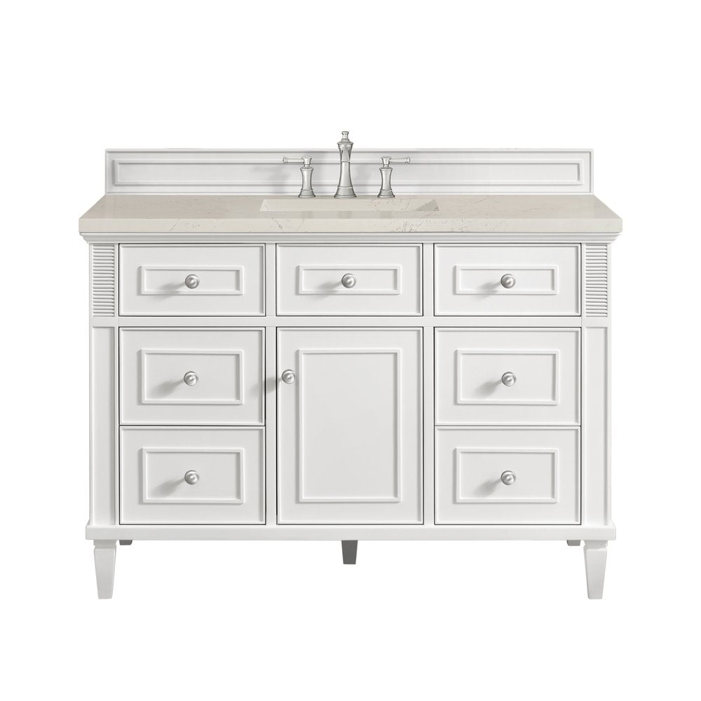 James Martin - Lorelai 48" Single Vanity, Bright White, w/ 3 CM Siberian Silestone Top w/FreePower Wireless Charger - 424-V48-BW-FSFR view 1