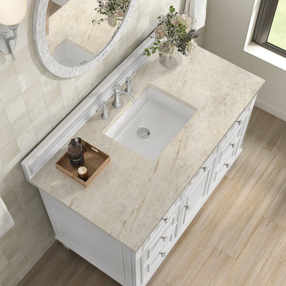 James Martin - Lorelai 48" Single Vanity, Bright White, w/ 3 CM Tajnar Eclos Top - 424-V48-BW-3TJR view 8