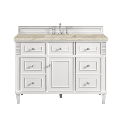 James Martin - Lorelai 48" Single Vanity, Bright White, w/ 3 CM Tajnar Eclos Top w/FreePower Wireless Charger - 424-V48-BW-FTJR view 1