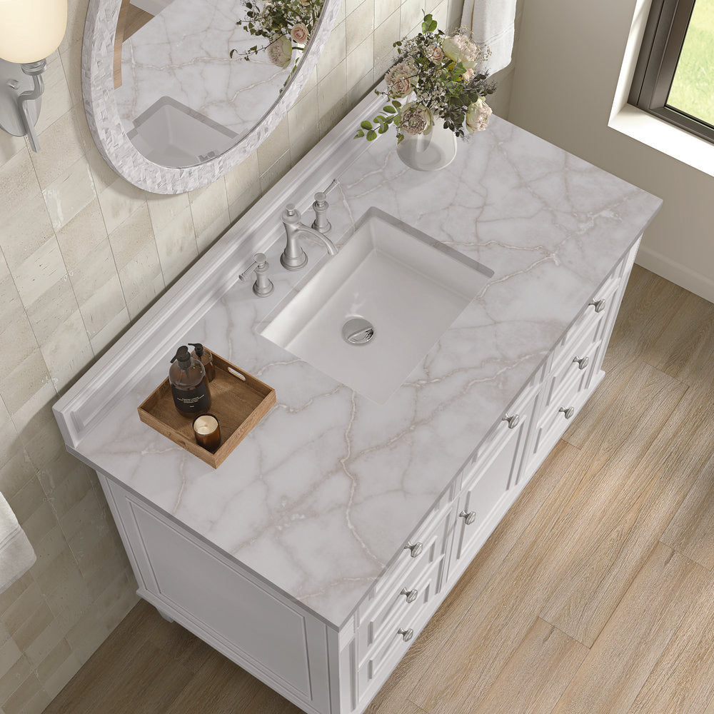 James Martin - Lorelai 48" Single Vanity, Bright White w/ 3 CM Victorian Silver Silestone Top - 424-V48-BW-3VSL view 8