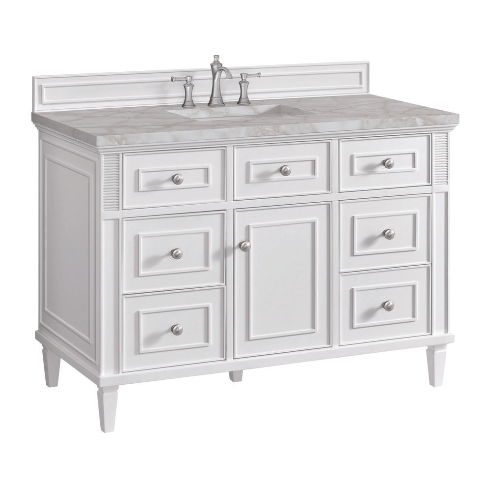 James Martin - Lorelai 48" Single Vanity, Bright White w/ 3 CM Victorian Silver Silestone Top - 424-V48-BW-3VSL view 11