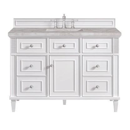 James Martin - Lorelai 48" Single Vanity, Bright White w/ 3 CM Victorian Silver Silestone Top w/FreePower Wireless Charger - 424-V48-BW-FVSL view 1