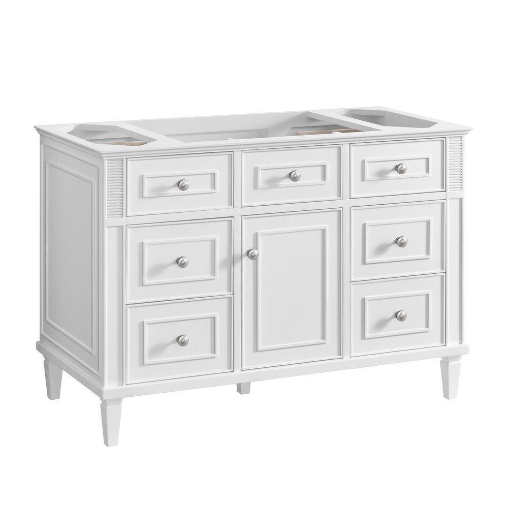 James Martin - Lorelai 48" Single Vanity, Bright White w/ 3 CM Victorian Silver Silestone Top w/FreePower Wireless Charger - 424-V48-BW-FVSL view 4