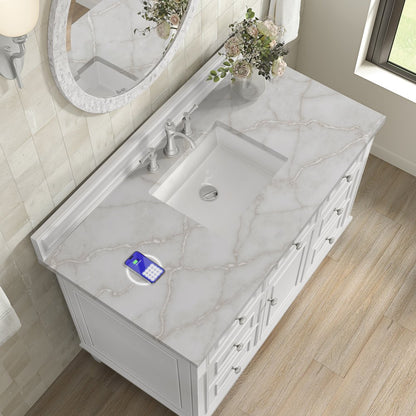 James Martin - Lorelai 48" Single Vanity, Bright White w/ 3 CM Victorian Silver Silestone Top w/FreePower Wireless Charger - 424-V48-BW-FVSL view 9