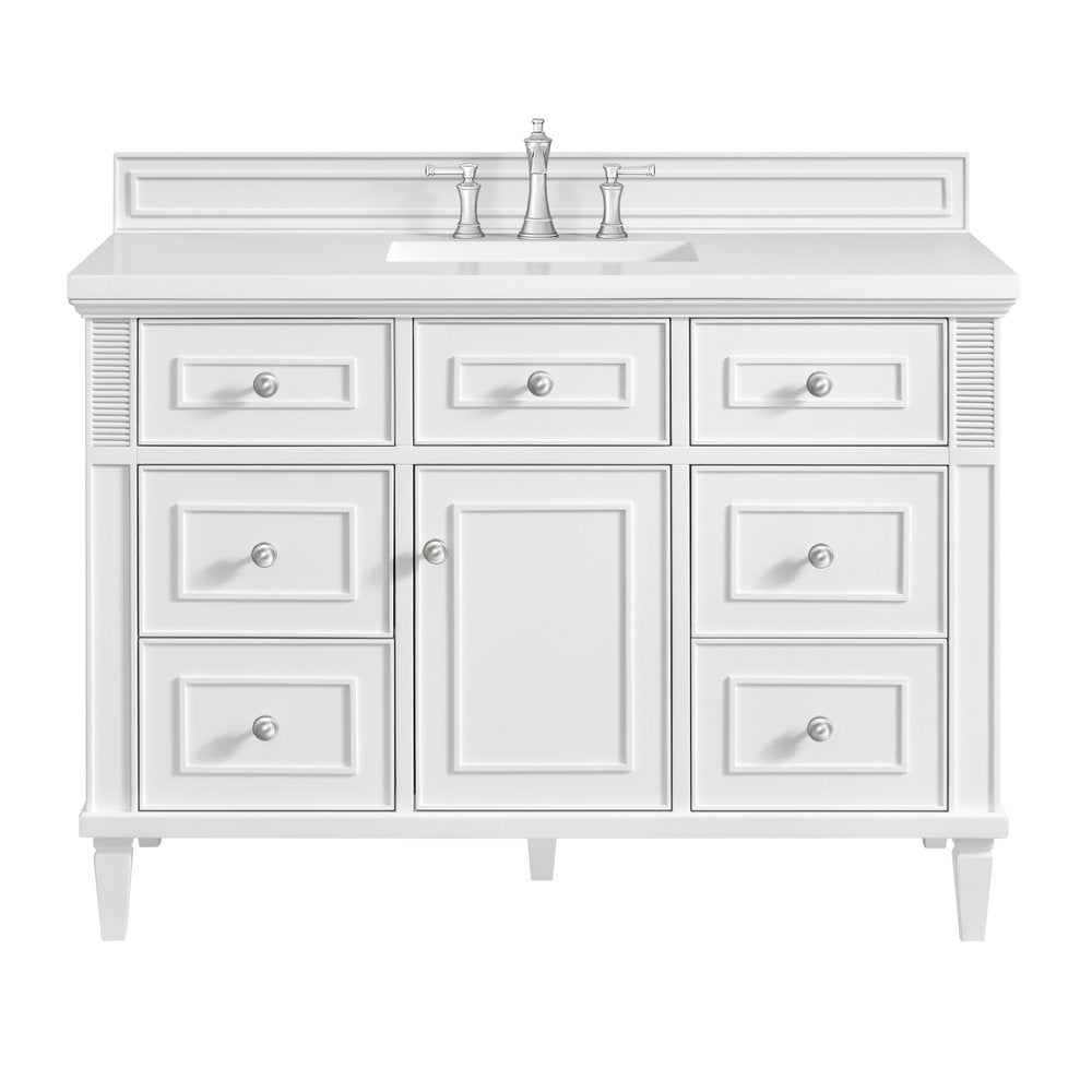 James Martin - Lorelai 48" Single Vanity, Bright White w/ 3 CM White Zeus Silestone Top - 424-V48-BW-3WZ view 1