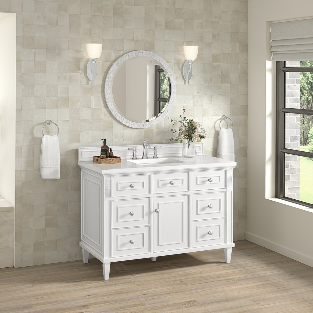 James Martin - Lorelai 48" Single Vanity, Bright White w/ 3 CM White Zeus Silestone Top - 424-V48-BW-3WZ view 5
