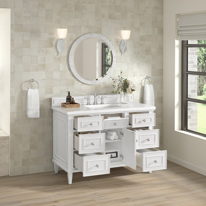 James Martin - Lorelai 48" Single Vanity, Bright White w/ 3 CM White Zeus Silestone Top - 424-V48-BW-3WZ view 6