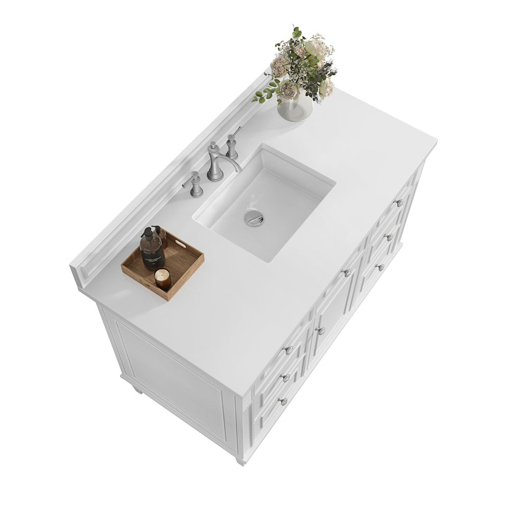 James Martin - Lorelai 48" Single Vanity, Bright White w/ 3 CM White Zeus Silestone Top - 424-V48-BW-3WZ view 9