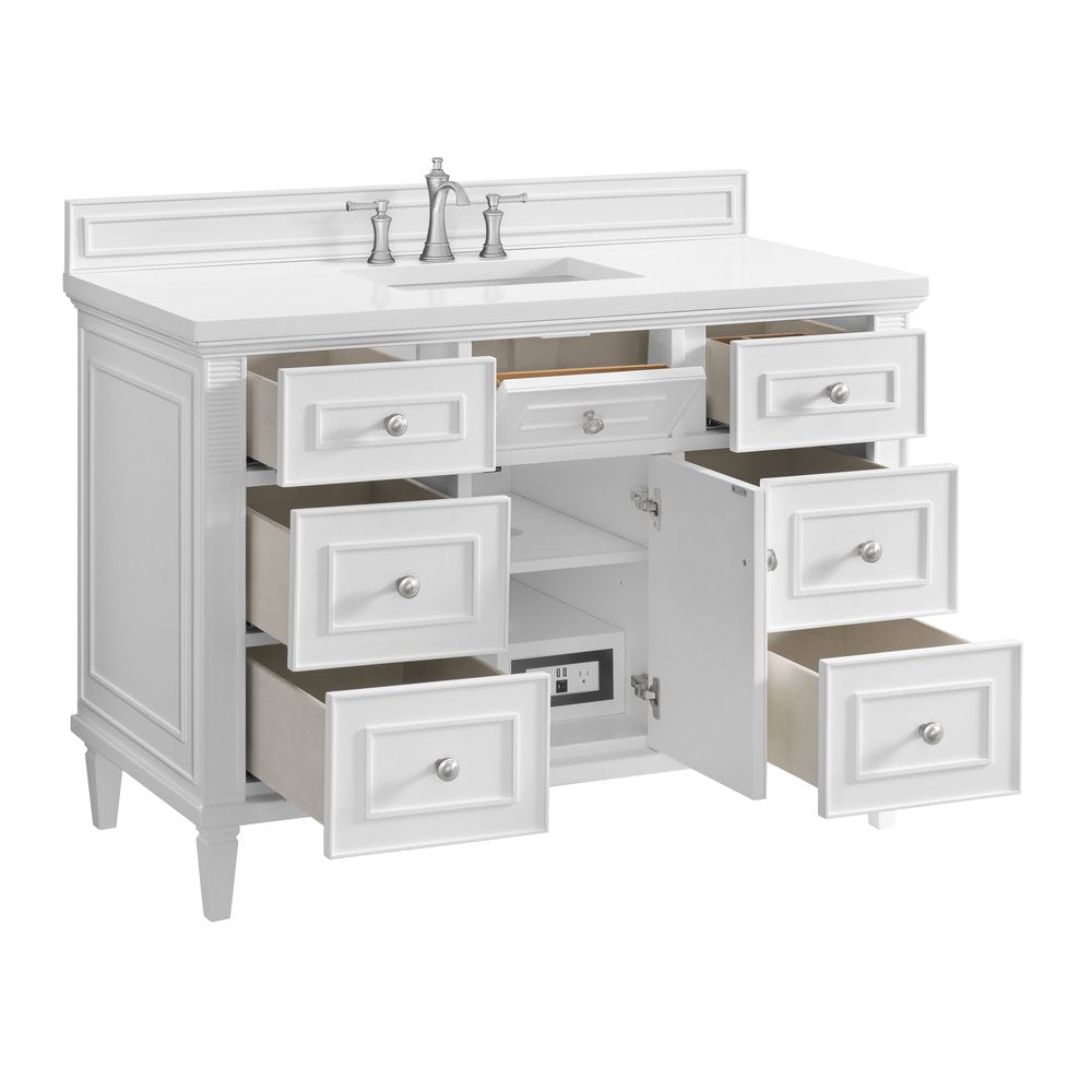 James Martin - Lorelai 48" Single Vanity, Bright White w/ 3 CM White Zeus Silestone Top - 424-V48-BW-3WZ view 10