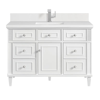 James Martin - Lorelai 48" Single Vanity, Bright White w/ Single Hole 3 CM White Zeus Silestone Top & Backsplash - 424-V48-BW-1WZ view 1