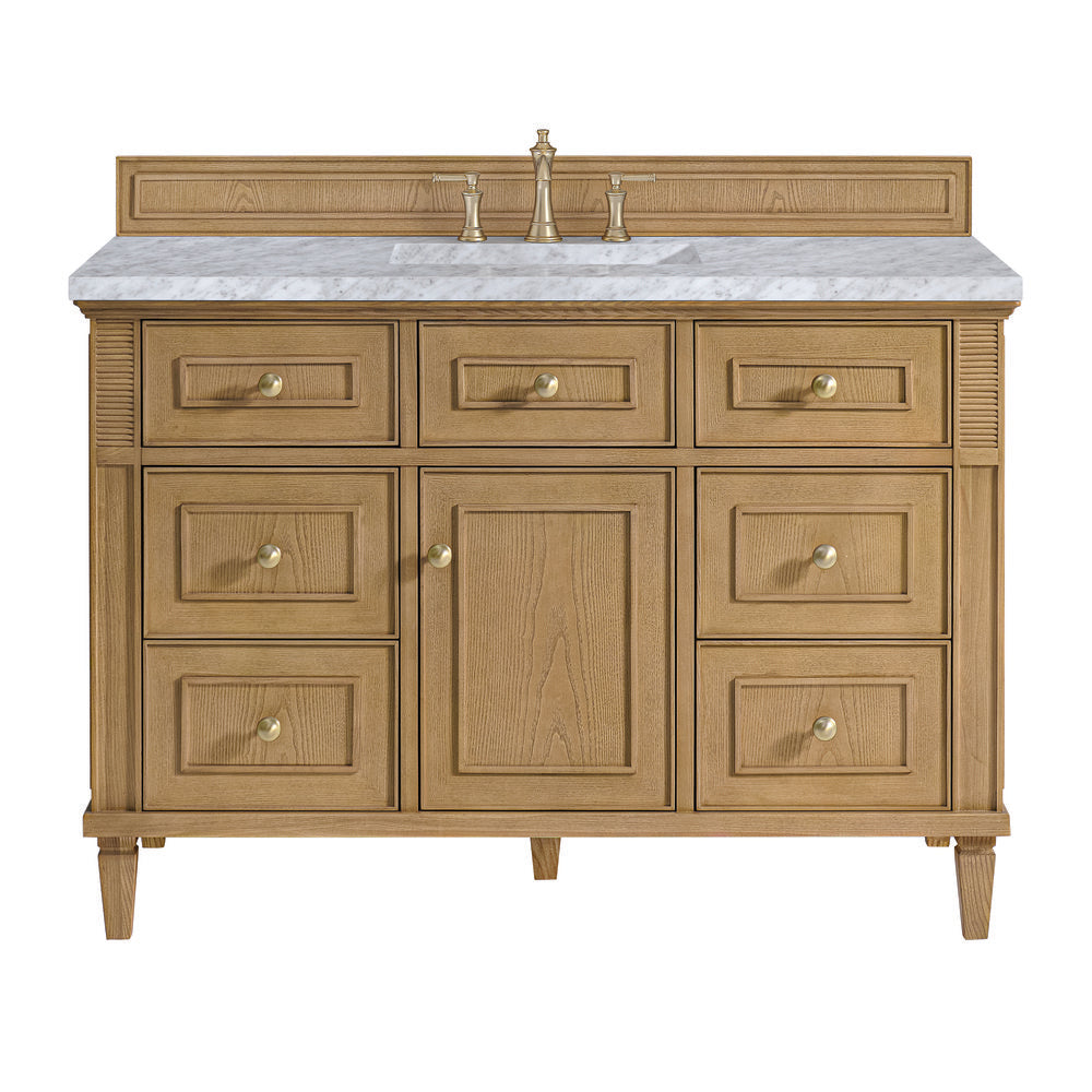 James Martin - Lorelai 48" Single Vanity, Light Natural Oak w/ 3 CM Carrara White Marble Top - 424-V48-LNO-3CAR view 1