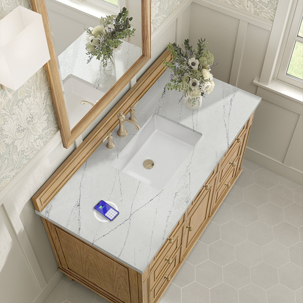 James Martin - Lorelai 48" Single Vanity, Light Natural Oak w/ 3 CM Ethereal Noctis Silestone Top w/FreePower Wireless Charger - 424-V48-LNO-FENC view 8