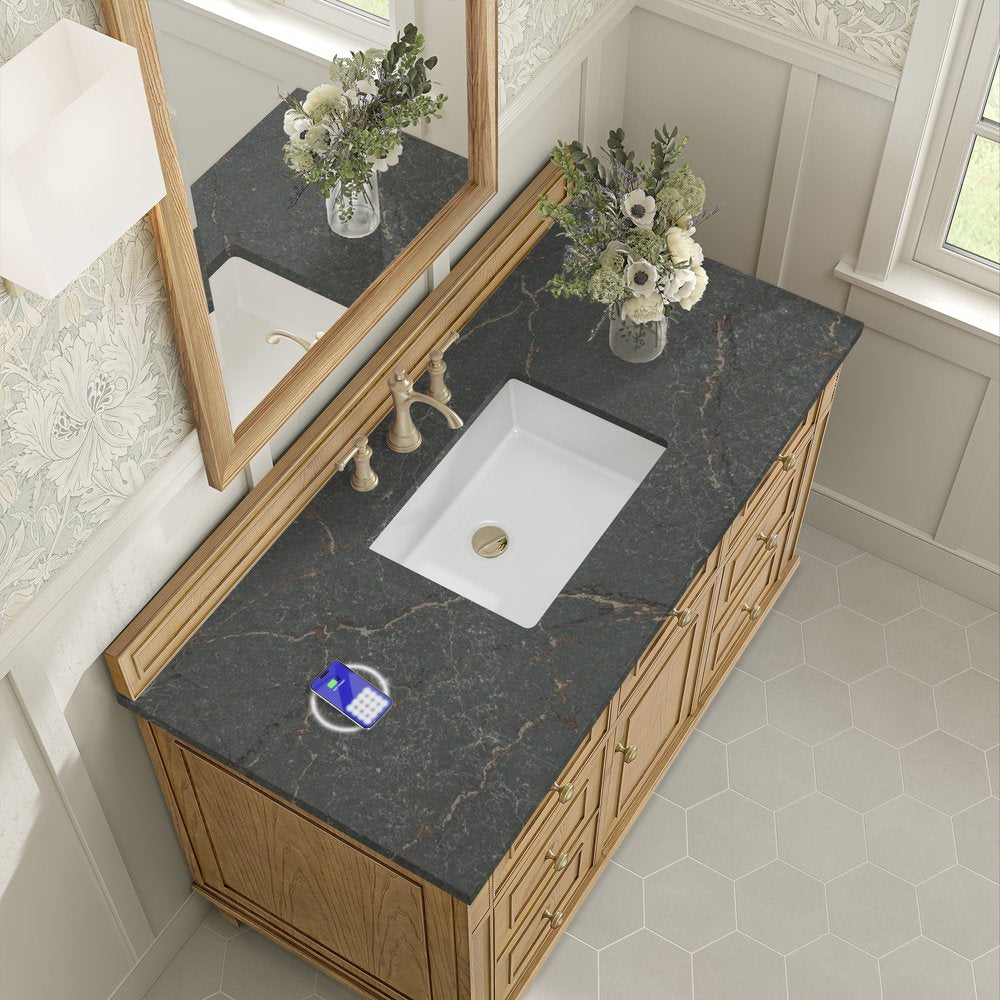 James Martin - Lorelai 48" Single Vanity, Light Natural Oak w/ 3 CM Parisien Bleu Silestone Top w/FreePower Wireless Charger - 424-V48-LNO-FPBL view 8