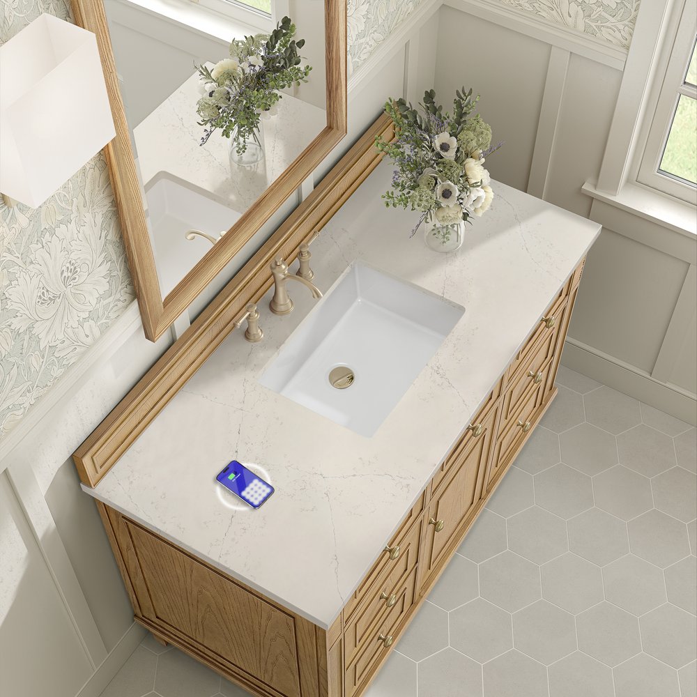 James Martin - Lorelai 48" Single Vanity, Light Natural Oak, w/ 3 CM Siberian Silestone Top w/FreePower Wireless Charger - 424-V48-LNO-FSFR view 6
